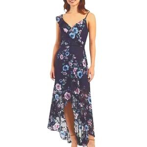 BCX Plus 2X 18 20 Dress Navy Blue Purple Floral Hi Low Ruffle Wrap NEW NWT